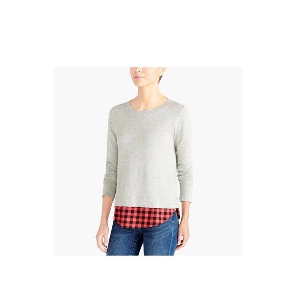 J.Crew Women’s XS Gray Pullover Flannel Plaid Hem Sweater NWT - Picture 2 of 10